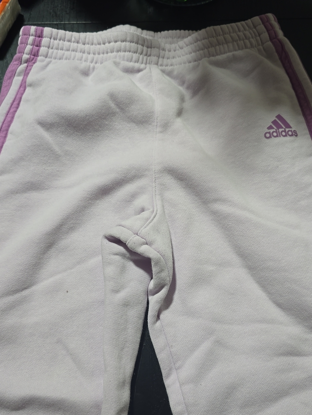 adidas Girls' Light Lavender Sweatpants with Purple Side Stripes - Picture 2 of 3